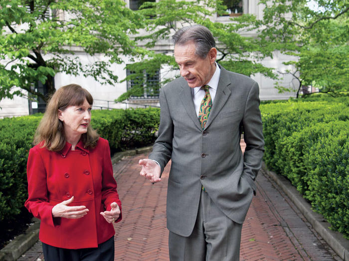 Vice provost Andrew Davidson, pictured with nursing dean Bobbie Berkowitz, is leading an effort to increase the racial and gender diversity of Columbia faculty