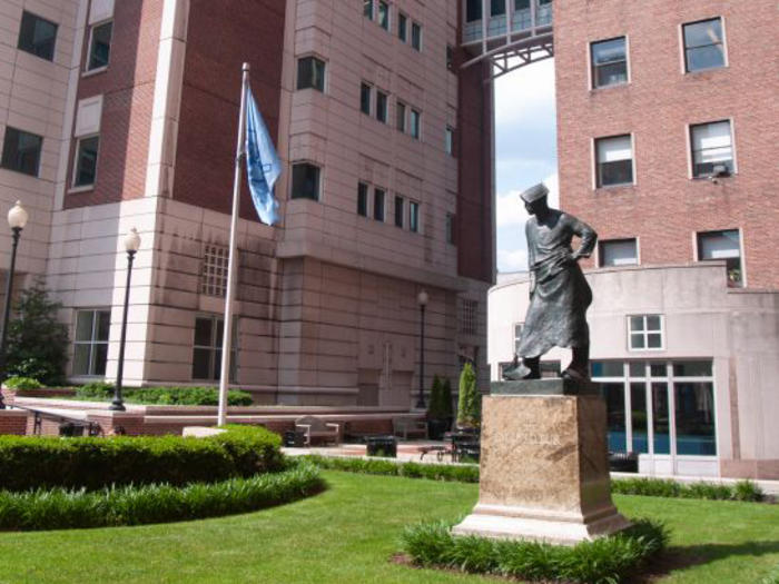Columbia Engineering School and sculpture by Constantin Meunier