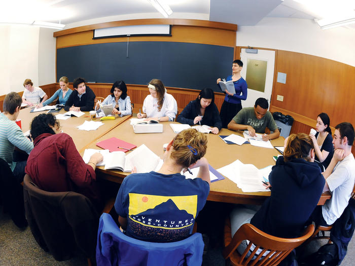 English professor Sharon Marcus teaching a Contemporary Civilization class as part of Columbia's Core Curriculum