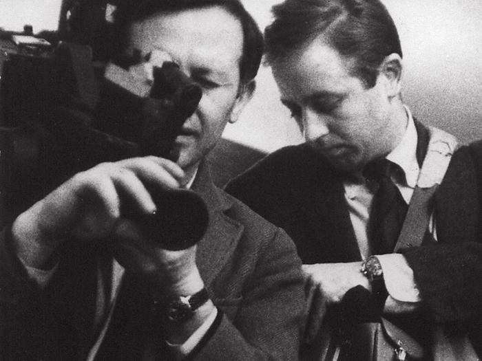 Albert (with camera) and David Maysles used lightweight cameras and sound equipment to produce documentaries of unprecedented intimacy. This photo from their archives was taken in the 1960s