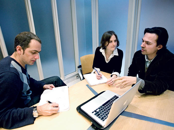 Graduate students Gal Bar Dea, Heather Gilmartin, and Lennaro Crain lead the group Students Participating in Resolving International Tensions