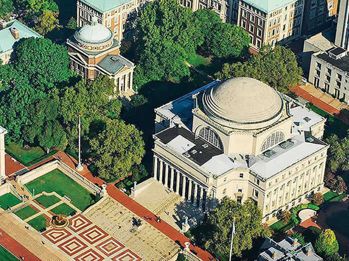 Birds eye view shot of Columbia University campus