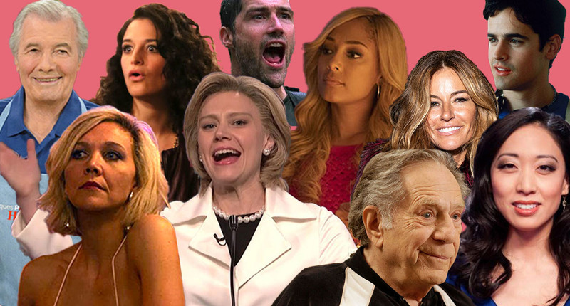 Collage of celebrities who graduated from Columbia: Jacques Pépin, Maggie Gyllenhaal, Jenny Slate, Kate McKinnon, Matthew Fox, Amanda Seales, George Segal, Kelly Killoren Bensimon, Jesse Bradford, Judy Joo 