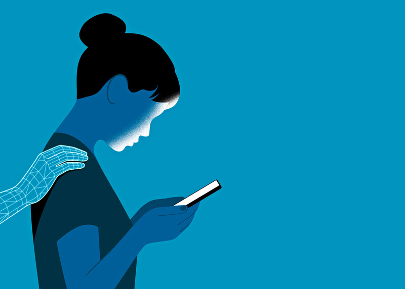Illustration of a woman using Ai as a therapist