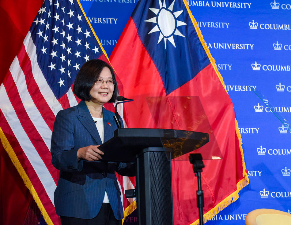 Taiwanese President Tsai&nbsp;Ing-wen speaking at Columbia University in July, 2019