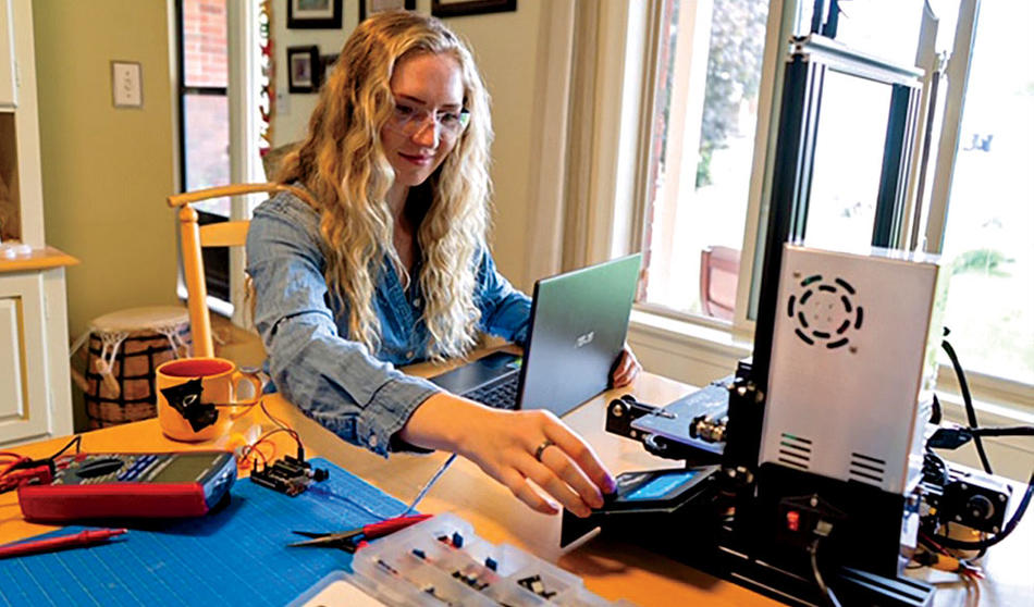 A Columbia Engineering student doing schoolwork from home