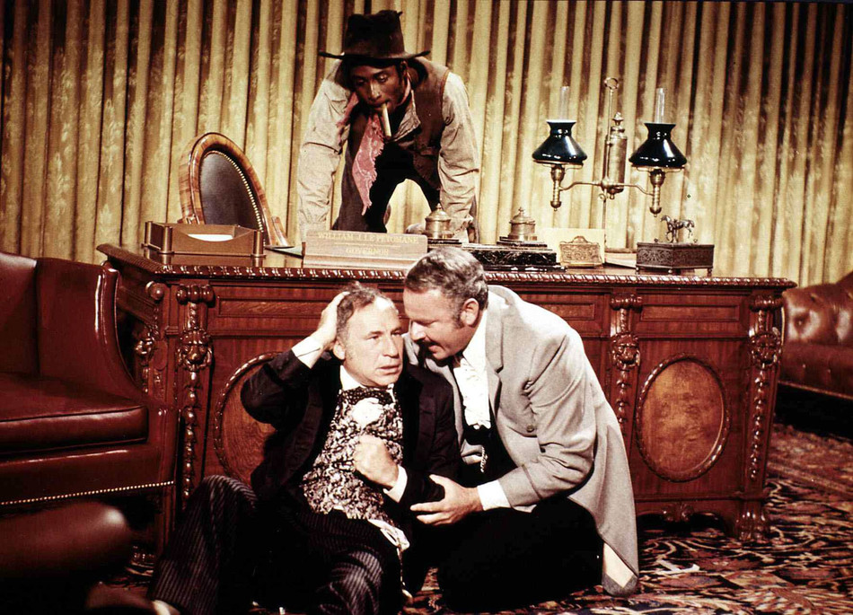 Film still from Blazing Saddles with Mel Brooks, Cleavon Little, and Harvey Korman 
